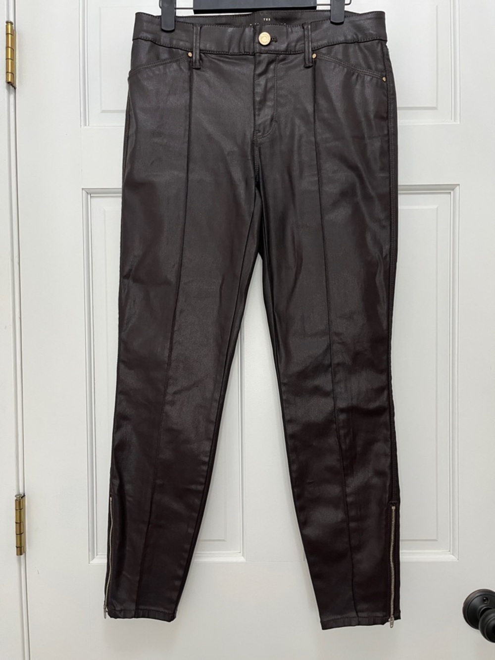 WHBM The Skinny Ankle Faux Leather Chocolate Brown Pants - Size 4